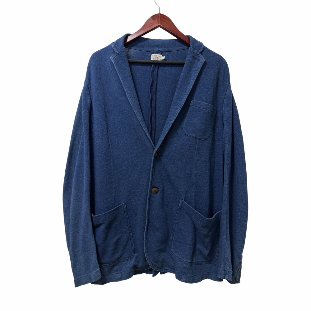 Faherty Mens Inlet Cotton Knit Blazer Size L Indigo Wash‎ Casual Stretch Preppy